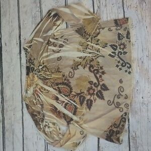 Kaktus Green Black Abstract Floral Print 3/4 Sleeve Top L